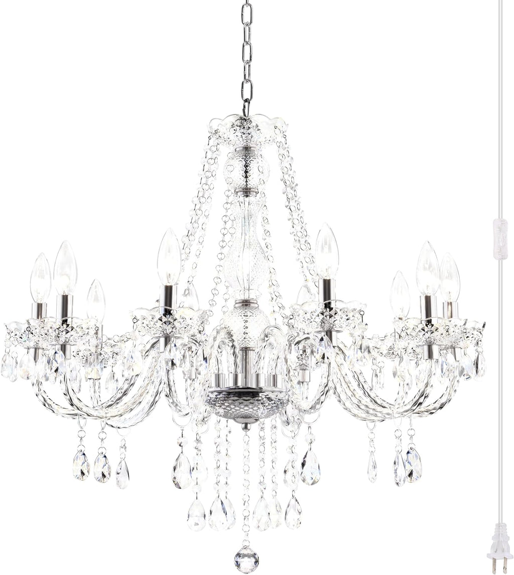 Plug-in 5 Light Crystal Hanging Pendant Lights Acrylic Chandelier with Clear Cord & On/Off Switch H19 D19.7 for Kitchen Island Girls' Room Dining Area Laundry Pavilion. - Grand Goldman