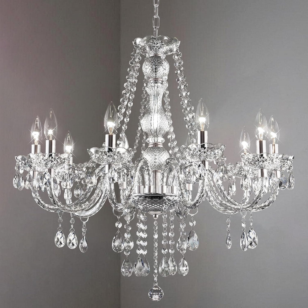 Plug-in 5 Light Crystal Hanging Pendant Lights Acrylic Chandelier with Clear Cord & On/Off Switch H19 D19.7 for Kitchen Island Girls' Room Dining Area Laundry Pavilion. - Grand Goldman