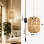 Plug In Pendant Light, 15FT Hemp Rope Cord,Hanging Lights With Plug In Cord Dimmable Rattan Hanging Lamp Wicker Woven Basket Lampshade, Industrial Plug In Ceiling Light Fixture For Kitchen (brown) - Grand Goldman