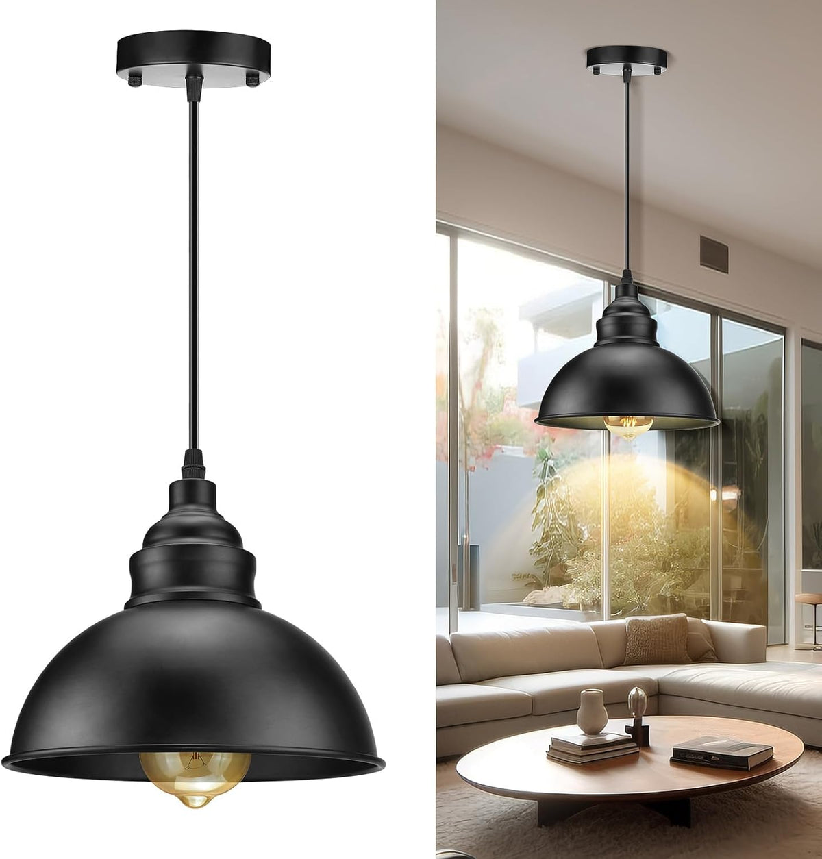 Plug in Pendant Light, 15FT Hanging Lights with Plug in Cord, On/Off Switch, Industrial Pendant Light with Plug in Cord, Metal Hanging Lamps for Living Room, Kitchen, Dining Room, Bedroom - Grand Goldman