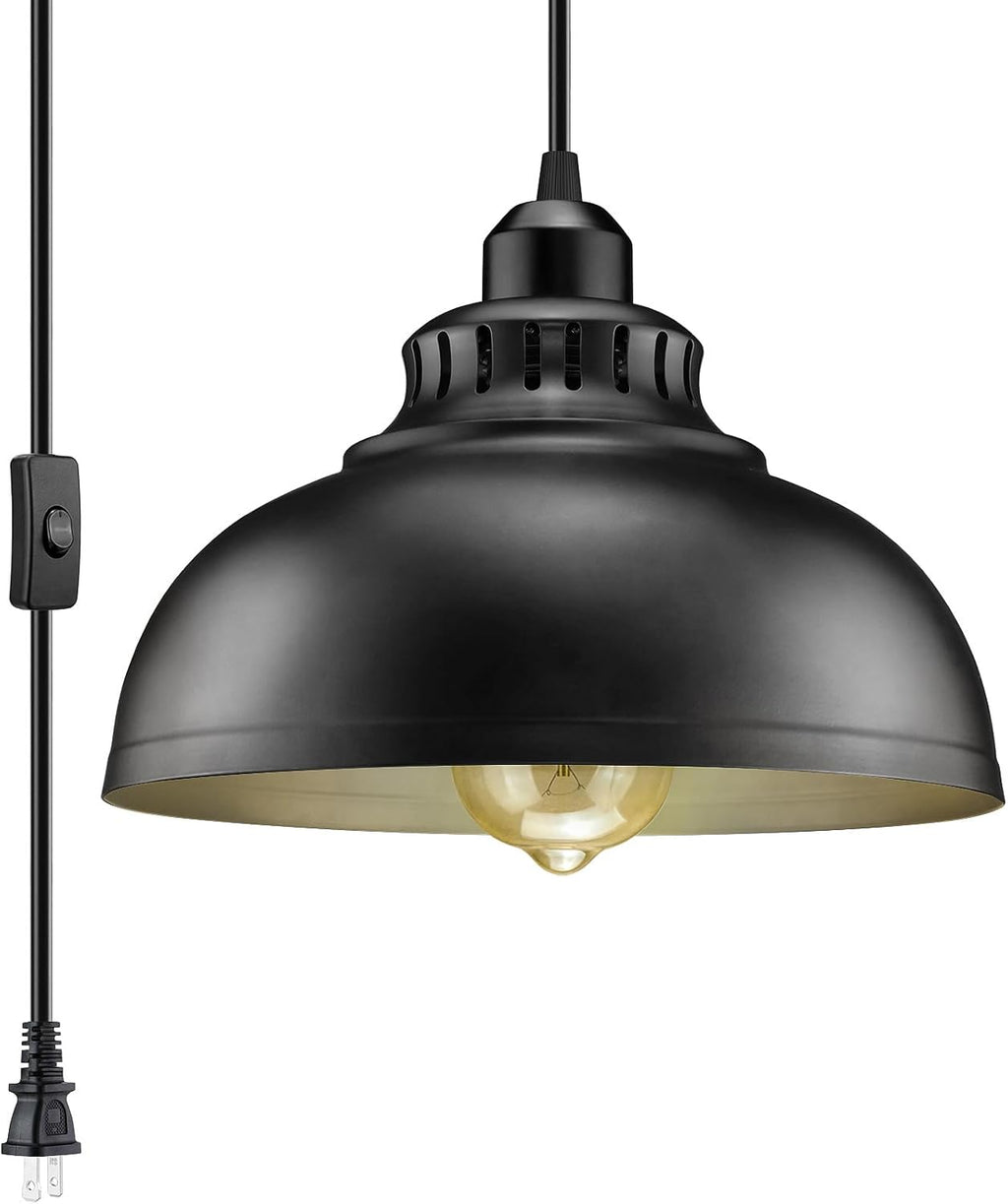 Plug in Pendant Light, 15FT Hanging Lights with Plug in Cord, On/Off Switch, Industrial Pendant Light with Plug in Cord, Metal Hanging Lamps for Living Room, Kitchen, Dining Room, Bedroom - Grand Goldman