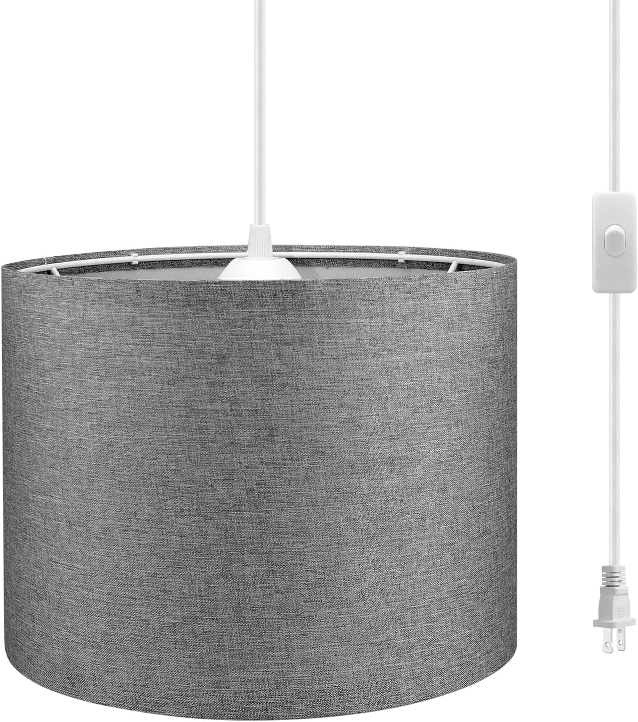 Plug in Pendant Light, 15 FT Hanging Lamp with Plug in Cord, On/Off Switch, Pendant Lighting with Fabric Shade, Hanging Light Fixture for Living Room, Bedroom, Dining Room, Kitchen (Beige) - Grand Goldman