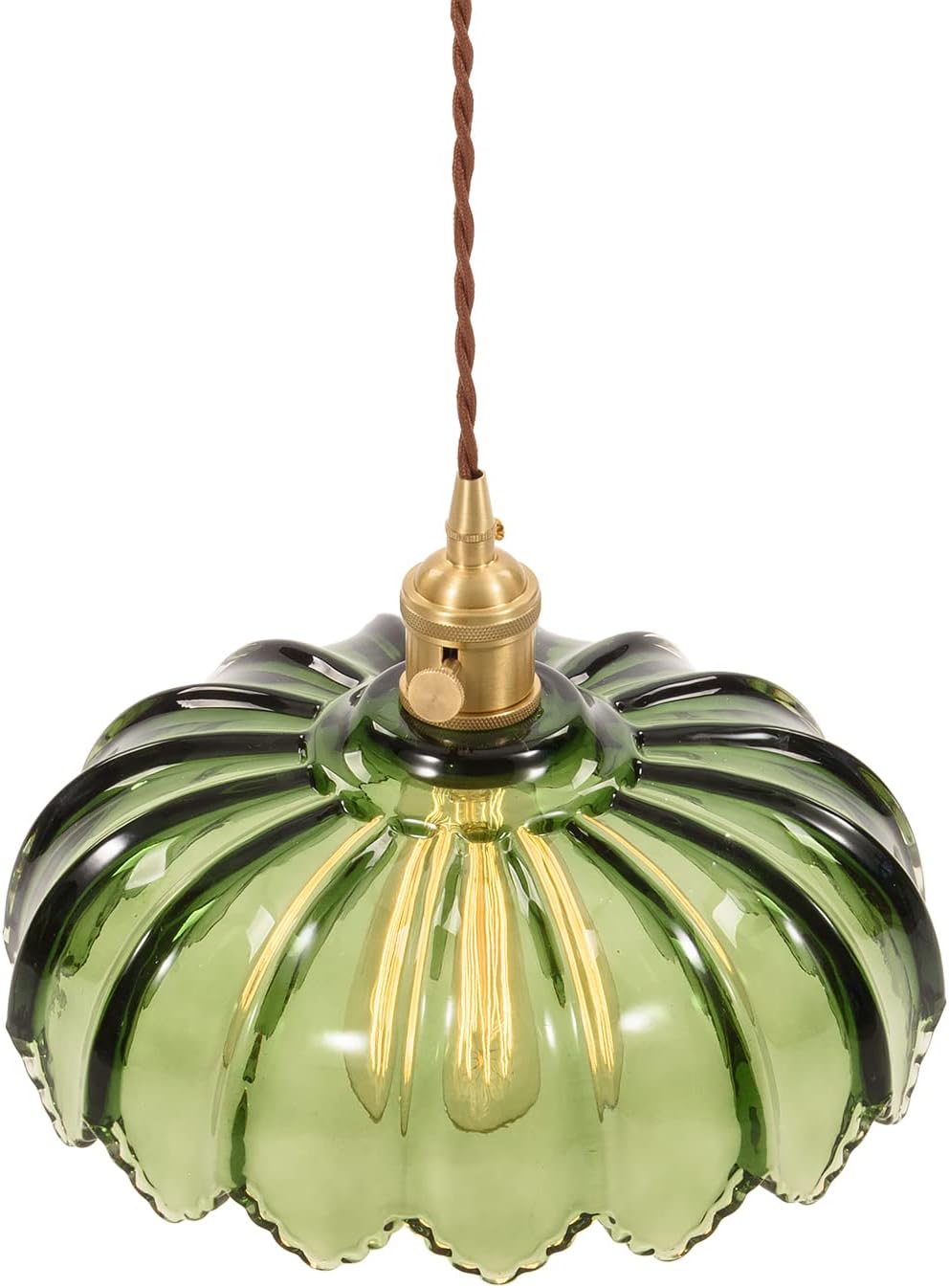 Plug in Pendant Light Fixtures, Hanging Light Fixture Green Glass Pendant Light, Pendant Lighting for Kitchen Island, Bedroom, Dining Room, Living Room, E26 No Bulb - Grand Goldman
