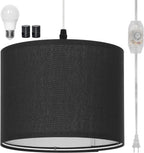Plug in Pendant Light, Hanging Light with Plug in Cord with Dimmable Switch, Hanging Lamp with 15 ft Clear Cord, Pendant Light Fixture for Bedroom Kitchen Island (Bulb Included) - Grand Goldman