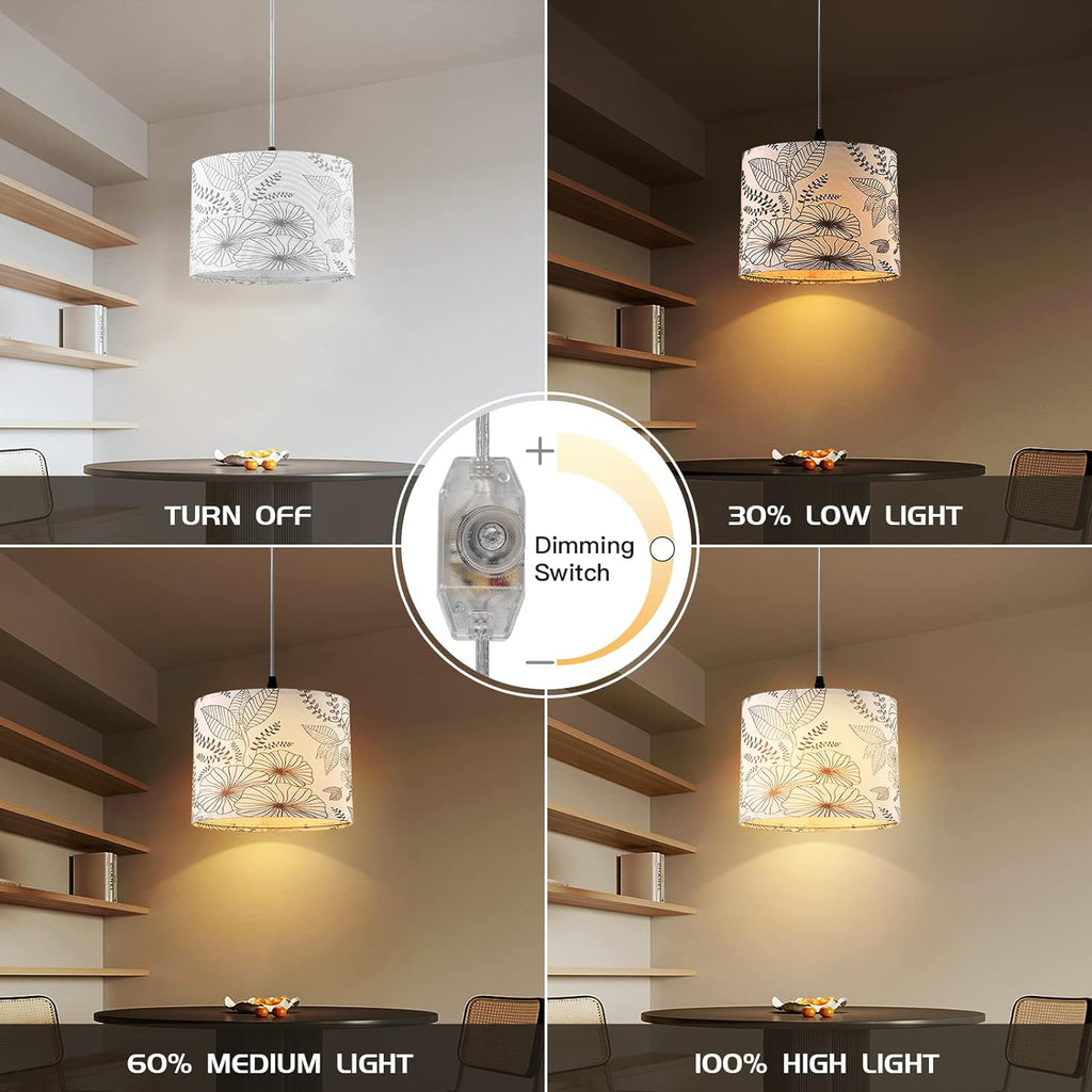 Plug in Pendant Light, Hanging Light with Plug in Cord with Dimmable Switch, Hanging Lamp with 15 ft Clear Cord, Pendant Light Fixture for Bedroom Kitchen Island (Bulb Included) - Grand Goldman