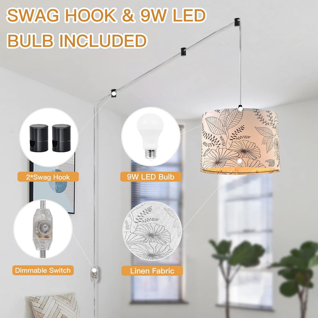 Plug in Pendant Light, Hanging Light with Plug in Cord with Dimmable Switch, Hanging Lamp with 15 ft Clear Cord, Pendant Light Fixture for Bedroom Kitchen Island (Bulb Included) - Grand Goldman