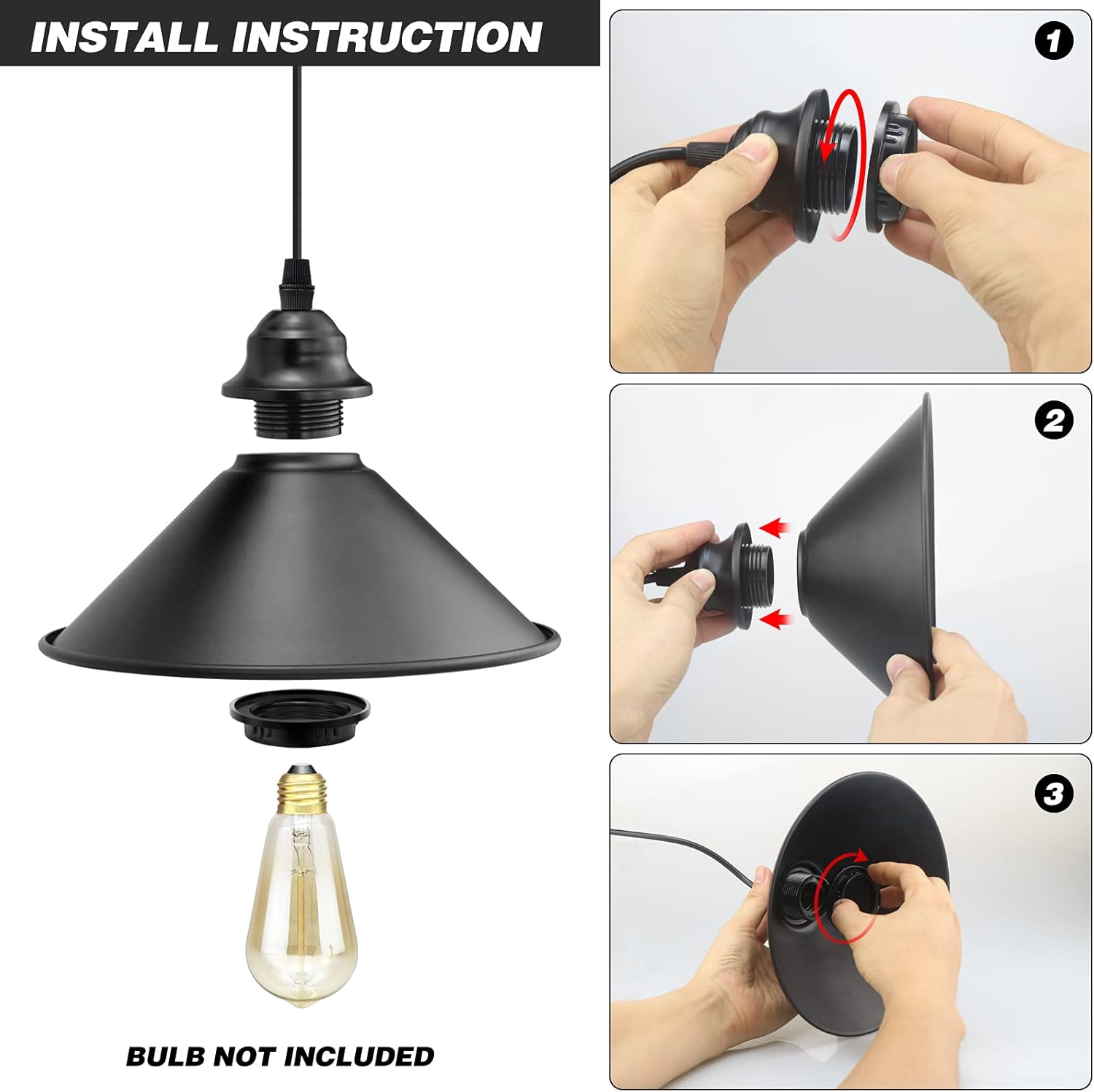 Plug in Pendant Light, Industrial Hanging Light with Plug in Cord On/Off Switch, Farmhouse Pendant Light with Plug in Cord, Vintage Pendant Light Fixture, Hanging Lamps - Grand Goldman