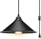 Plug in Pendant Light, Industrial Hanging Light with Plug in Cord On/Off Switch, Farmhouse Pendant Light with Plug in Cord, Vintage Pendant Light Fixture, Hanging Lamps - Grand Goldman