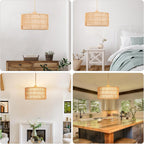 Plug in Pendant Light Rattan Hanging Lamp, Boho Hanging Lights with Paper Woven & Fabric 2 in 1 Shade, 3-Way Dimmable Bulb Included, Ceiling Light Fixture for Living Room,Bedroom,Farmhouse - Grand Goldman
