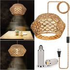 Plug in Pendant Light Rattan Hanging Lights with Plug in Cord 15FT Hemp Rope Cord, Dimmable Switch – Indoor Hanging Lamps for Boho Living Room Bedroom（Bulb Included） 11 x 7 inch - Grand Goldman