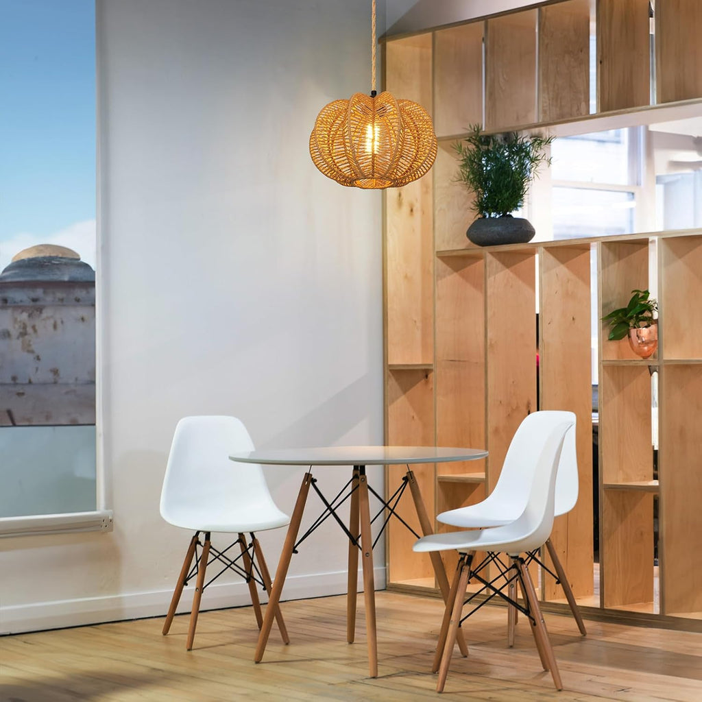 Plug in Pendant Light Rattan Hanging Lights with Plug in Cord 15FT Hemp Rope Cord, Dimmable Switch – Indoor Hanging Lamps for Boho Living Room Bedroom（Bulb Included） 11 x 7 inch - Grand Goldman