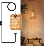 Plug in Pendant Light, Rattan Hanging Lights with Plug in Cord 15ft Dimmable Cord, Hand Woven Wicker Lampshade Hanging Lamp, Boho Plug in Hanging Ceiling Light Fixture for Farmhouse Bedroom - Grand Goldman