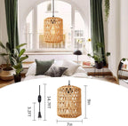 Plug in Pendant Light, Rattan Hanging Lights with Plug in Cord 15ft Dimmable Cord, Hand Woven Wicker Lampshade Hanging Lamp, Boho Plug in Hanging Ceiling Light Fixture for Farmhouse Bedroom - Grand Goldman