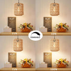 Plug in Pendant Light, Rattan Hanging Lights with Plug in Cord 15ft Dimmable Cord, Hand Woven Wicker Lampshade Hanging Lamp, Boho Plug in Hanging Ceiling Light Fixture for Farmhouse Bedroom - Grand Goldman