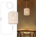 Plug in Pendant Light, Rattan Hanging Lights with Plug in Cord 15ft Dimmable Cord, Hand Woven Wicker Lampshade Hanging Lamp, Boho Plug in Hanging Ceiling Light Fixture for Farmhouse Bedroom - Grand Goldman