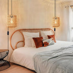 Plug in Pendant Light, Rattan Hanging Lights with Plug in Cord 15ft Dimmable Cord, Hand Woven Wicker Lampshade Hanging Lamp, Boho Plug in Hanging Ceiling Light Fixture for Farmhouse Bedroom - Grand Goldman