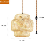 Plug in Pendant Light Rattan Hanging Lights with Plug in Cord Bamboo Hanging Lamp Dimmable,Handmade Woven Boho Wicker Basket Lamp Shade,Plug in Ceiling Light Fixture for Living Room Bedroom Kitchen - Grand Goldman