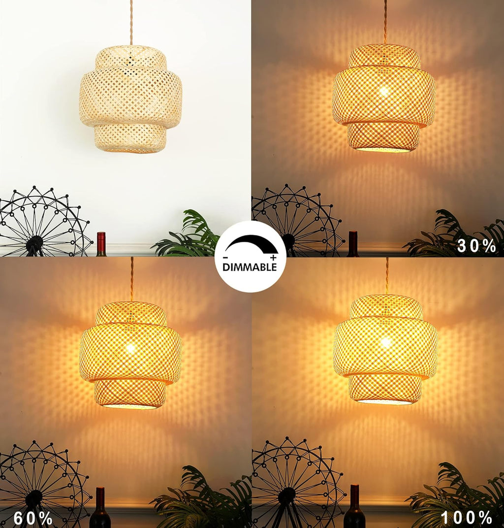 Plug in Pendant Light Rattan Hanging Lights with Plug in Cord Bamboo Hanging Lamp Dimmable,Handmade Woven Boho Wicker Basket Lamp Shade,Plug in Ceiling Light Fixture for Living Room Bedroom Kitchen - Grand Goldman