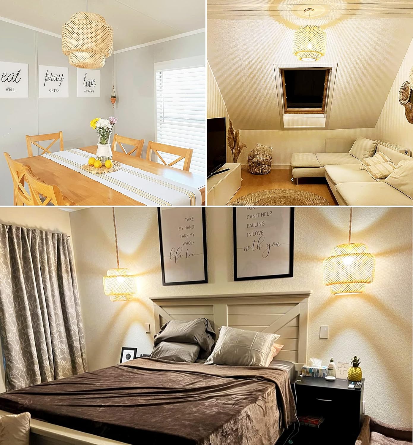 Plug in Pendant Light Rattan Hanging Lights with Plug in Cord Bamboo Hanging Lamp Dimmable,Handmade Woven Boho Wicker Basket Lamp Shade,Plug in Ceiling Light Fixture for Living Room Bedroom Kitchen - Grand Goldman