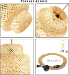 Plug in Pendant Light Rattan Hanging Lights with Plug in Cord Bamboo Hanging Lamp Dimmable,Handmade Woven Boho Wicker Basket Lamp Shade,Plug in Ceiling Light Fixture for Living Room Bedroom Kitchen - Grand Goldman
