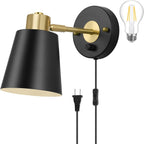 Plug in Wall Sconces, Dimmable Wall Sconces Adjustable Angle Wall Lights with Plug in Cord and Dimmer On/Off Knob Switch, Gold Wall Mounted Light for Bedroom Bedside Stairway(2 Pack, 2 Bulbs) - Grand Goldman