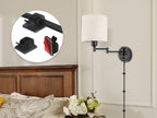 Plug in Wall Sconces with Remote Control, Dimming 10%-100% & Adjustable Colors 2700K-6500K, Hardwire or Plug-in, Swing Arm Wall Lamp with Linen Fabric Shade, Wall Sconces Set of Two, Black Finish - Grand Goldman