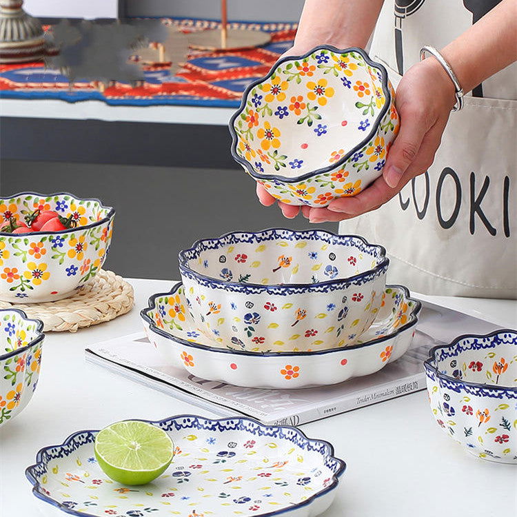 Polish Lace Bowl Home Use Set Good-looking Ceramic Nordic Bowl Plate Tableware Binaural - Grand Goldman