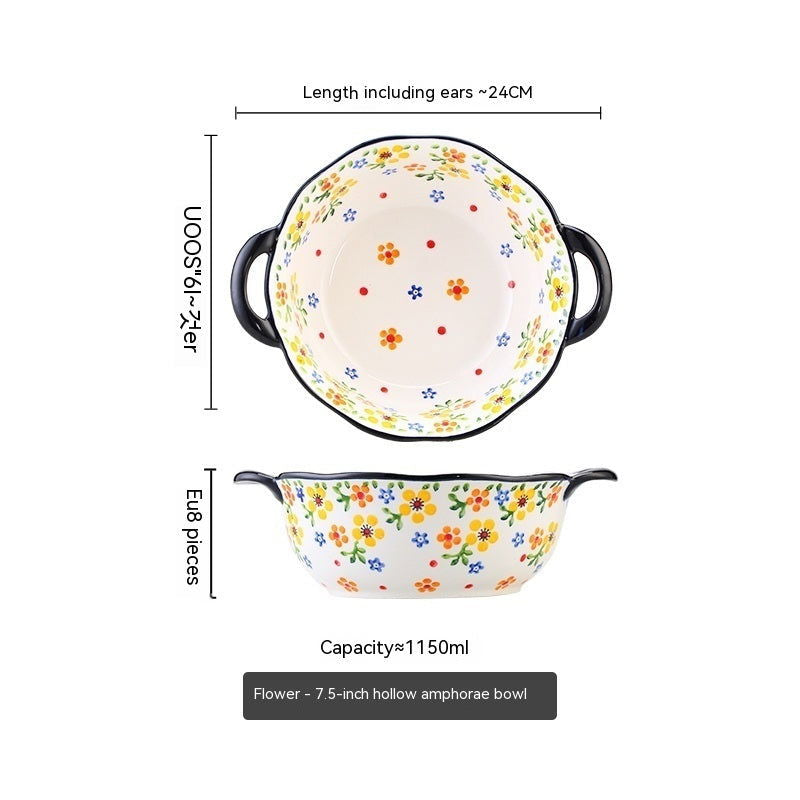 Polish Lace Bowl Home Use Set Good-looking Ceramic Nordic Bowl Plate Tableware Binaural - Grand Goldman