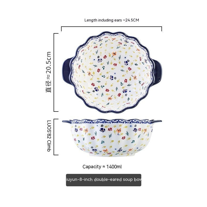 Polish Lace Bowl Home Use Set Good-looking Ceramic Nordic Bowl Plate Tableware Binaural - Grand Goldman