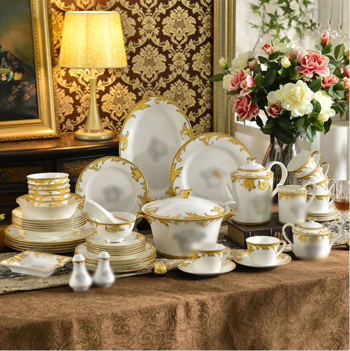 Porcelain Luxury Giveaways Dinner Sets 58pcs Dinner Set Coffee Set Dishes Bowl Spoon And Plates - Grand Goldman
