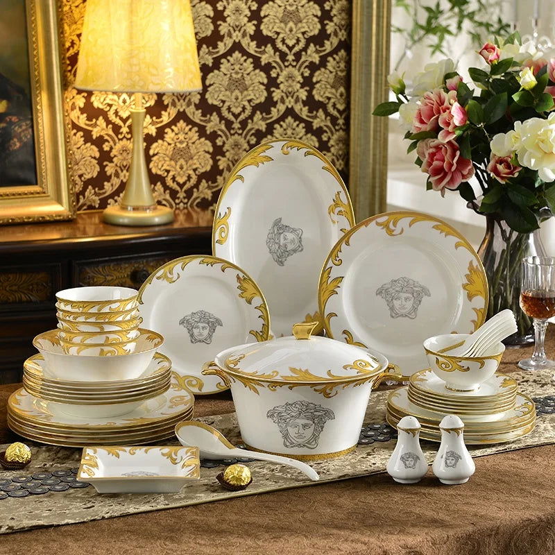 Porcelain Luxury Giveaways Dinner Sets 58pcs Dinner Set Coffee Set Dishes Bowl Spoon And Plates - Grand Goldman