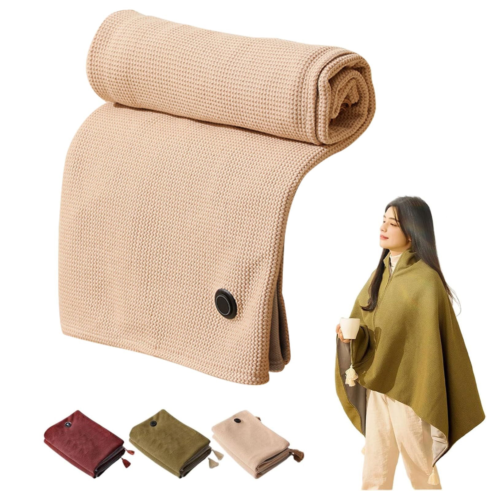 Portable Heated Shawl Wraps for Women, Portable Soft Zipper Electric Heated Blanket Shawl, Women Heated Graphene Warming Blanket, Heating Portable Soft Zipper Heated Shawl Wraps for Women (Khaki) - Grand Goldman