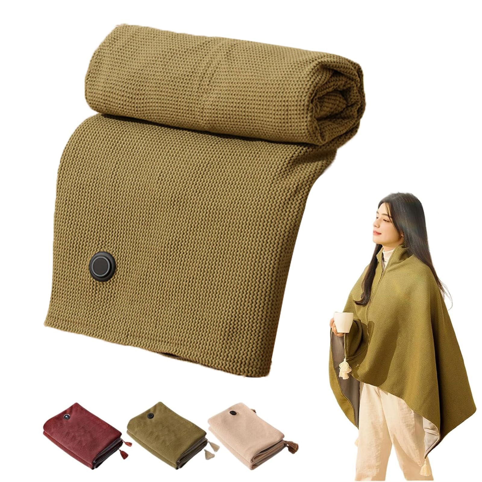 Portable Heated Shawl Wraps for Women, Portable Soft Zipper Electric Heated Blanket Shawl, Women Heated Graphene Warming Blanket, Heating Portable Soft Zipper Heated Shawl Wraps for Women (Khaki) - Grand Goldman
