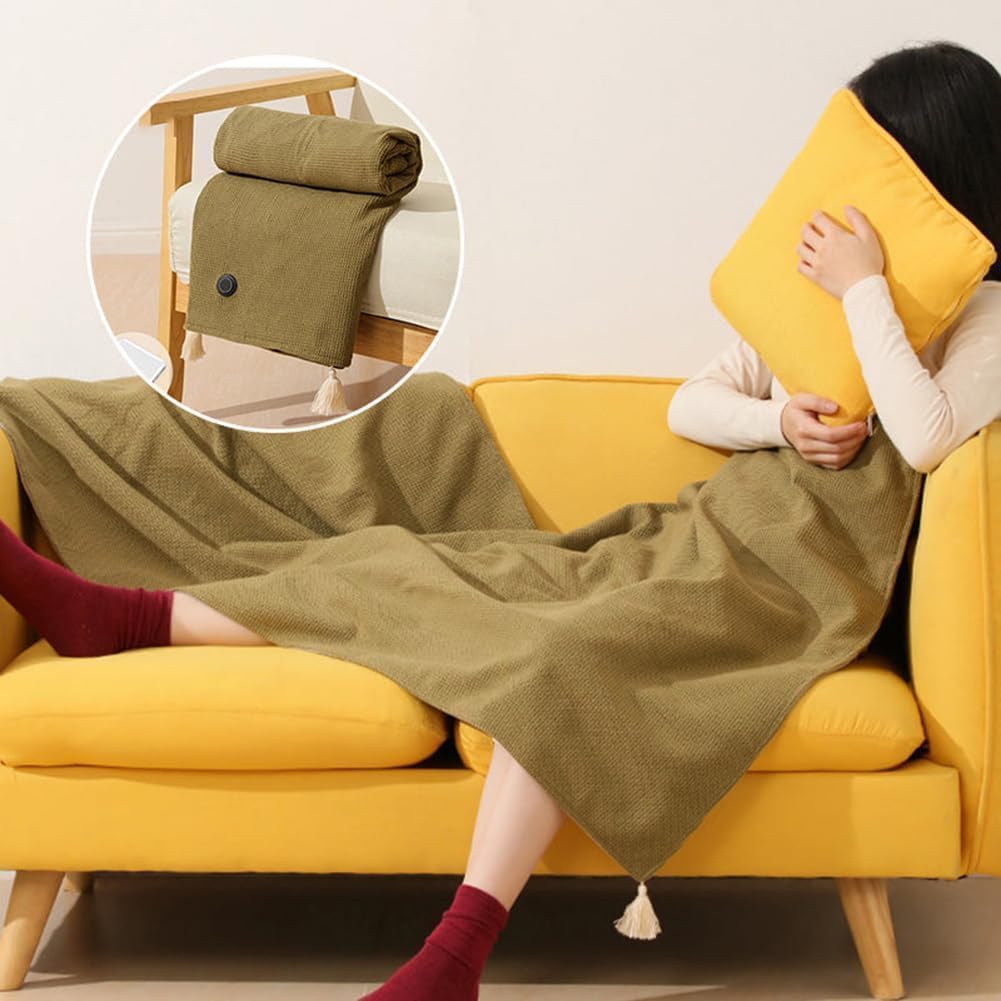 Portable Heated Shawl Wraps for Women, Portable Soft Zipper Electric Heated Blanket Shawl, Women Heated Graphene Warming Blanket, Heating Portable Soft Zipper Heated Shawl Wraps for Women (Khaki) - Grand Goldman