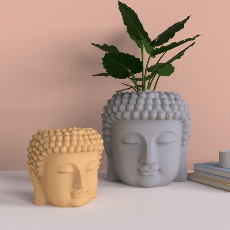 Portrait Buddha Statue Cement Flower Pot Silicone Mold - Grand Goldman