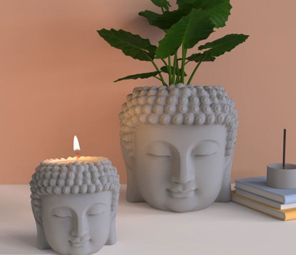 Portrait Buddha Statue Cement Flower Pot Silicone Mold - Grand Goldman