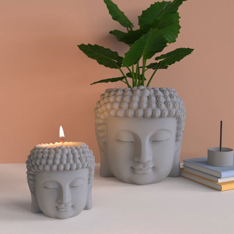 Portrait Buddha Statue Cement Flower Pot Silicone Mold - Grand Goldman