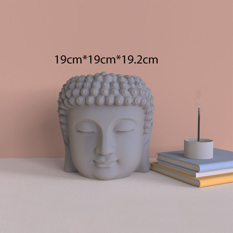 Portrait Buddha Statue Cement Flower Pot Silicone Mold - Grand Goldman