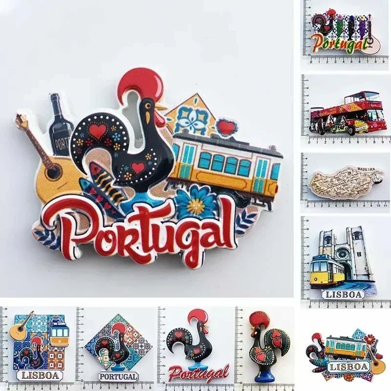 Portugal Fridge Magnets Tourist Souvenir Portuguese Cock Lisboa Tram Guitar Magnetic Refrigerator Sticker Collection Travel Gift - Grand Goldman