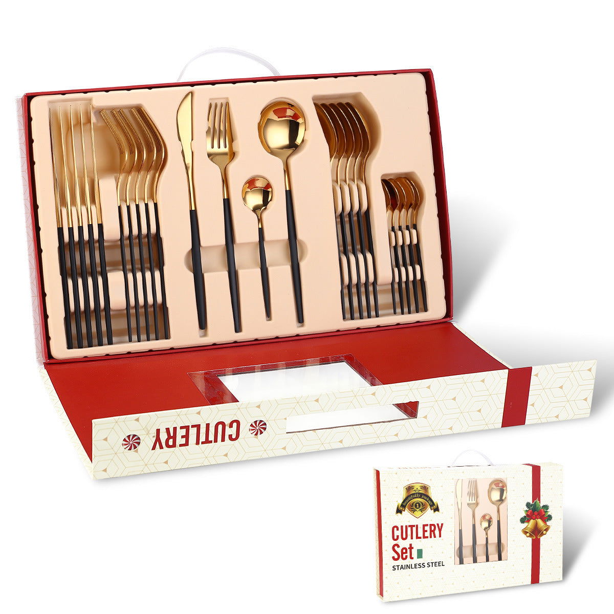 Portugal Stainless Steel Knife, Fork And Spoon Gold-Plated Spray Paint 24-Piece Gift Tableware Set - Grand Goldman