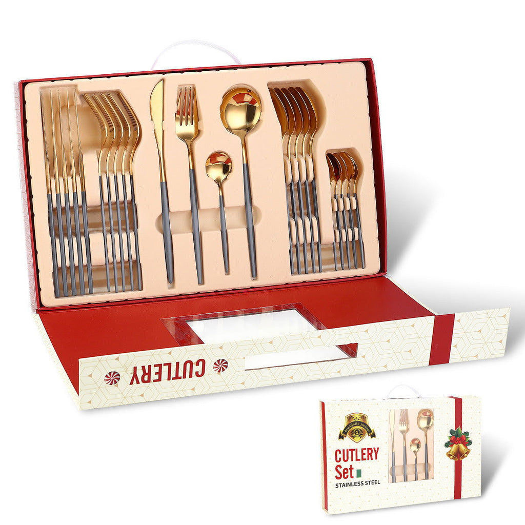 Portugal Stainless Steel Knife, Fork And Spoon Gold-Plated Spray Paint 24-Piece Gift Tableware Set - Grand Goldman