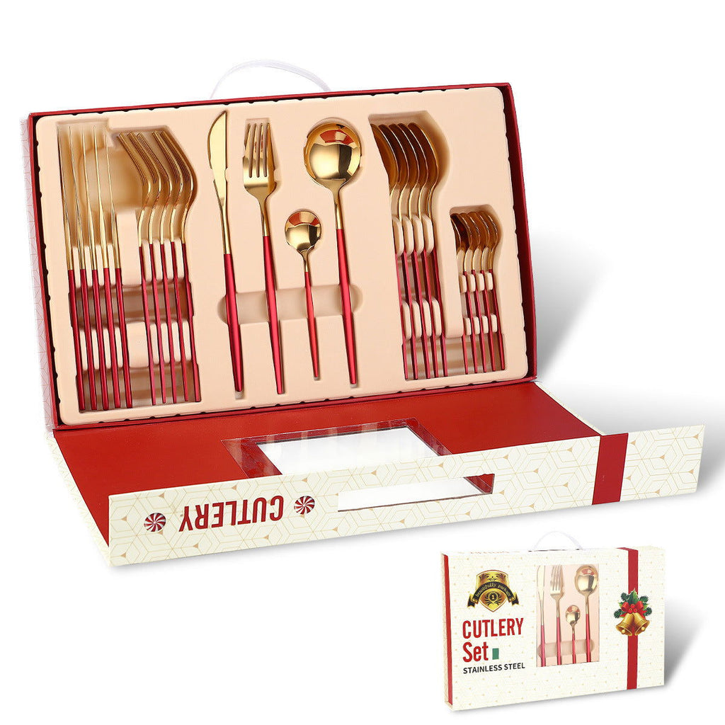 Portugal Stainless Steel Knife, Fork And Spoon Gold-Plated Spray Paint 24-Piece Gift Tableware Set - Grand Goldman