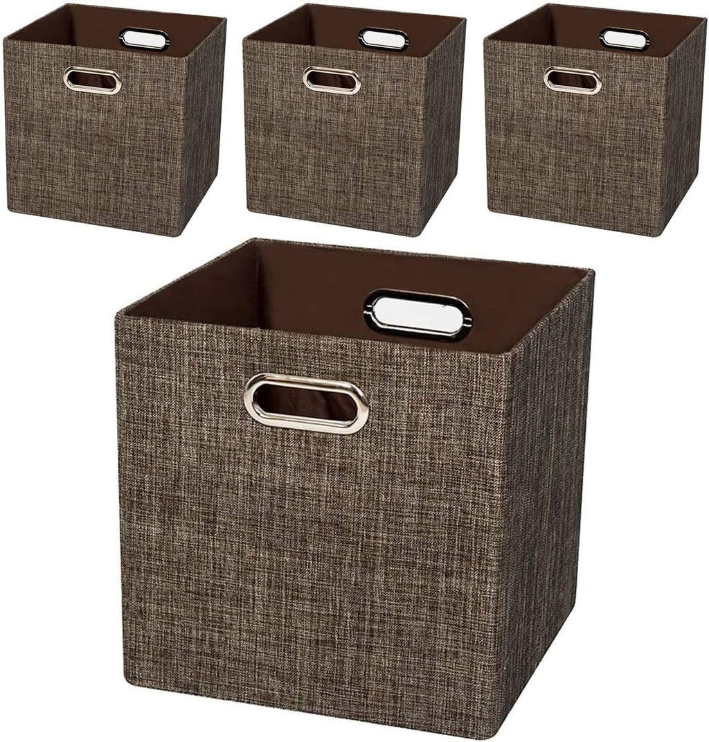 Posprica 3X Thicker Fabric Storage Cubes 13 inch Collapsible Storage Bins for Organization, Cubby Storage Baskets for Organizing Shelf Cabinet Bookcase Boxes, Set of 4, Sliver Grey - Grand Goldman