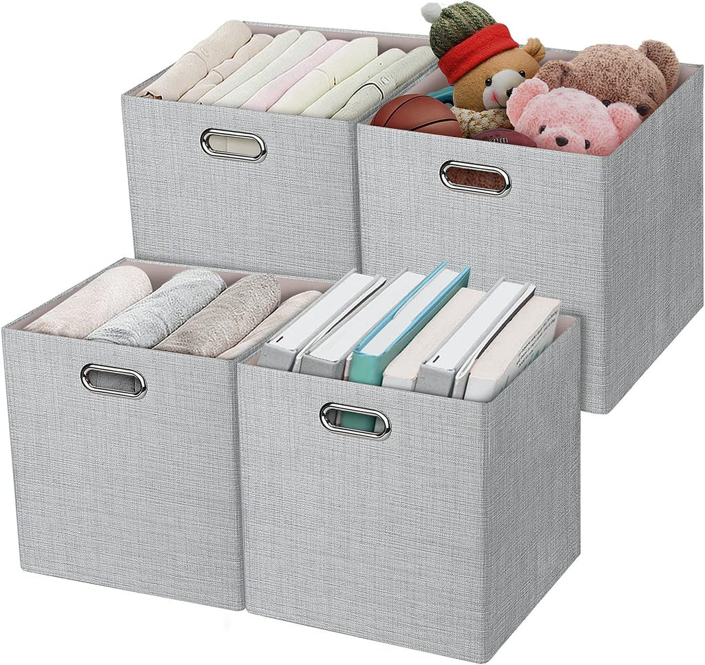 Posprica 3X Thicker Fabric Storage Cubes 13 inch Collapsible Storage Bins for Organization, Cubby Storage Baskets for Organizing Shelf Cabinet Bookcase Boxes, Set of 4, Sliver Grey - Grand Goldman