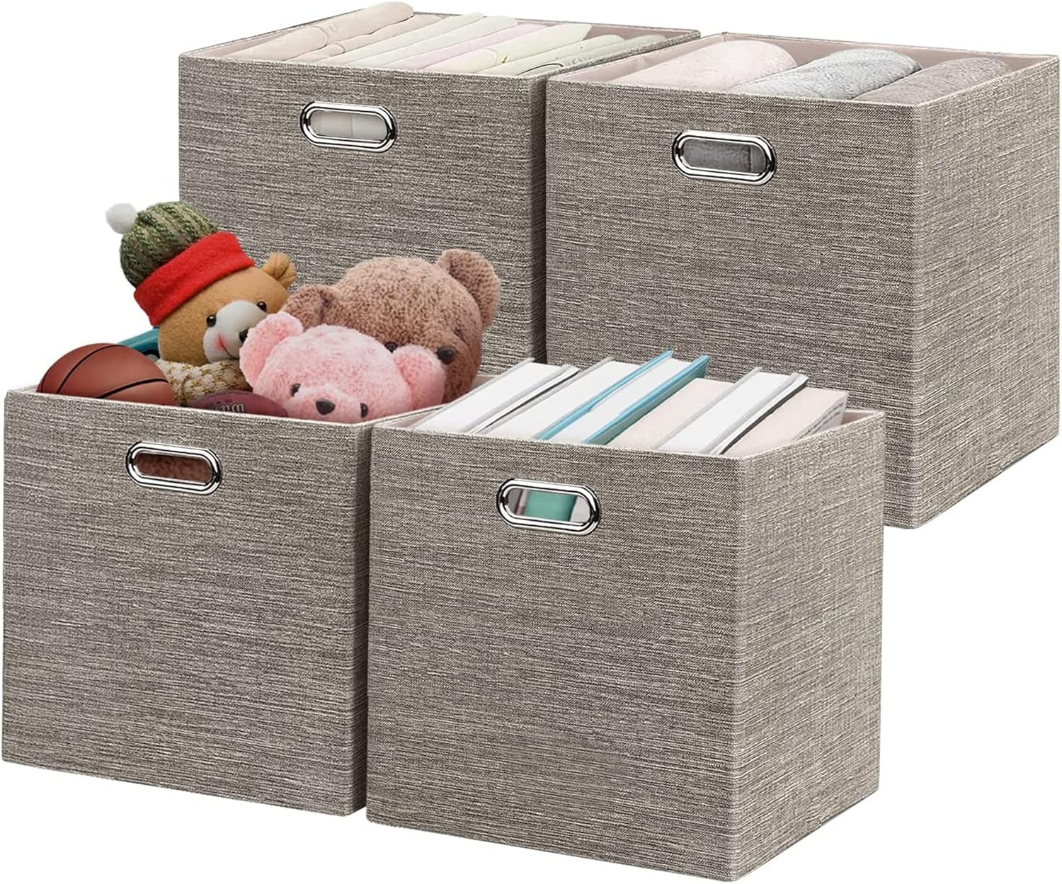 Posprica 3X Thicker Fabric Storage Cubes 13 inch Collapsible Storage Bins for Organization, Cubby Storage Baskets for Organizing Shelf Cabinet Bookcase Boxes, Set of 4, Sliver Grey - Grand Goldman