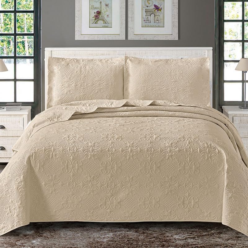 Powdion Velvet Quilt King Size, Oversized Bedspread Quilted Bedding Set, Luxurious Soft Coverlet Set Lightweight Velvet Comforter for All Season with 2 Pillow Shams, Army Green Striped Quilt Set - Grand Goldman