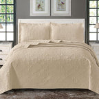 Powdion Velvet Quilt King Size, Oversized Bedspread Quilted Bedding Set, Luxurious Soft Coverlet Set Lightweight Velvet Comforter for All Season with 2 Pillow Shams, Army Green Striped Quilt Set - Grand Goldman