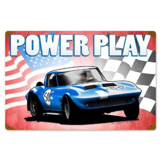 Power Play Racing Car Metal Tin Signs Posters Plate Wall Decor for Garage Bars Game Room Man Cave Cafe Club Retro Posters Plaque - Grand Goldman