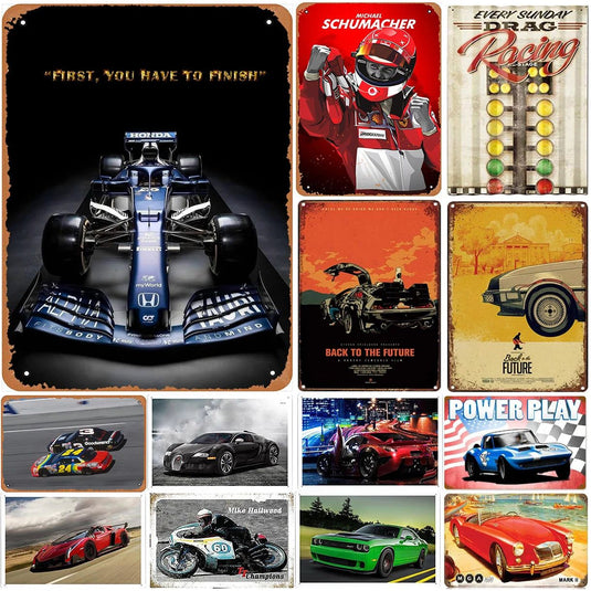 Power Play Racing Car Metal Tin Signs Posters Plate Wall Decor for Garage Bars Game Room Man Cave Cafe Club Retro Posters Plaque - Grand Goldman