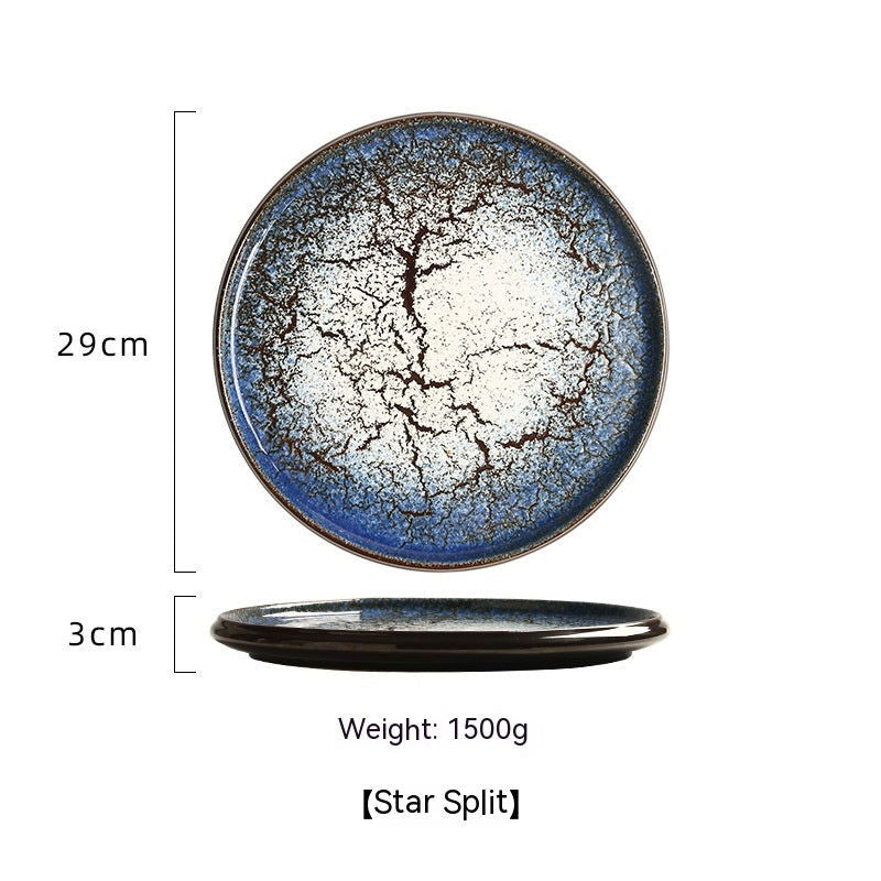 Premium Grunge Ceramic Kiln Plates for Steak Baked Pizza Pan Barbecue and Desserts - Grand Goldman